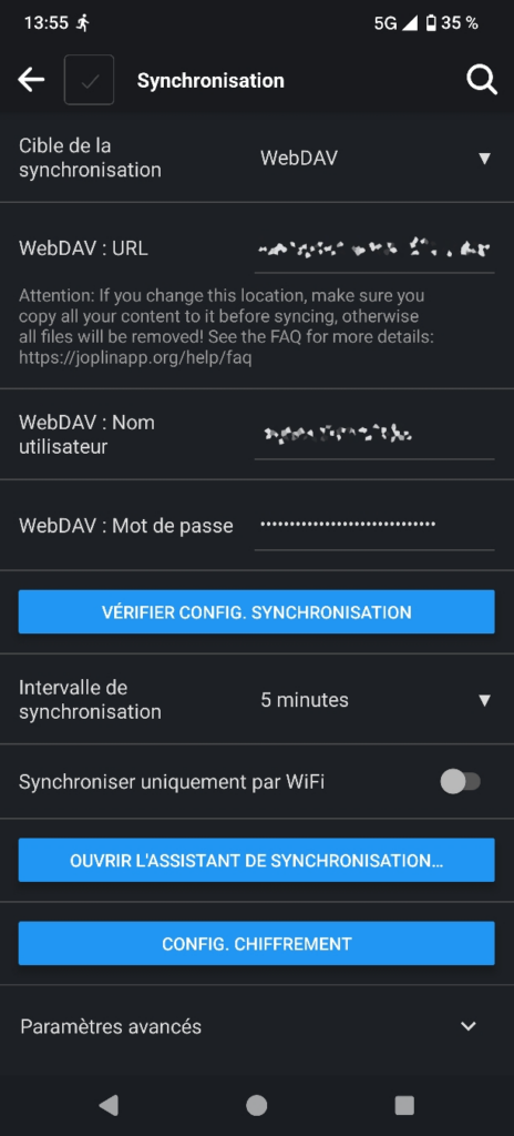 Interface Joplin sur Android